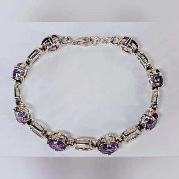 7.5" Sterling Silver Natural Amethyst 8.5mm Tennis Bracelet - Picture 6 of 9